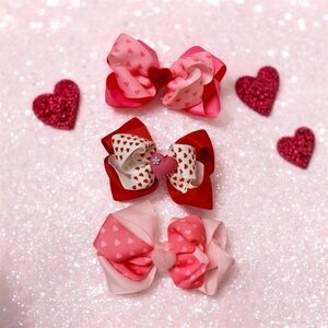 Pink & Red Heart Hair Bows Valentine's Day Hair Bow Set - All 3 Included NWOT